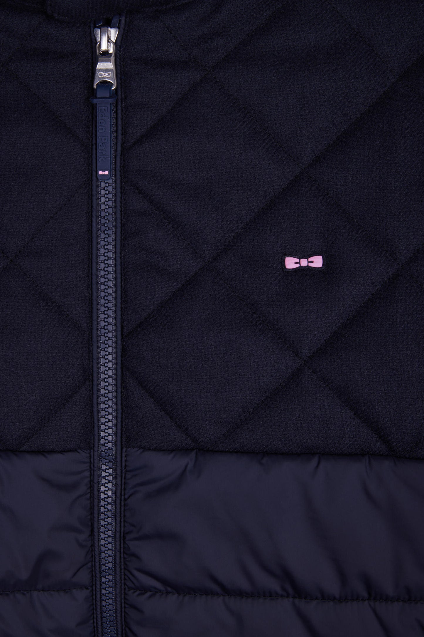 Navy blue long-sleeved double quilted high collar down jacket