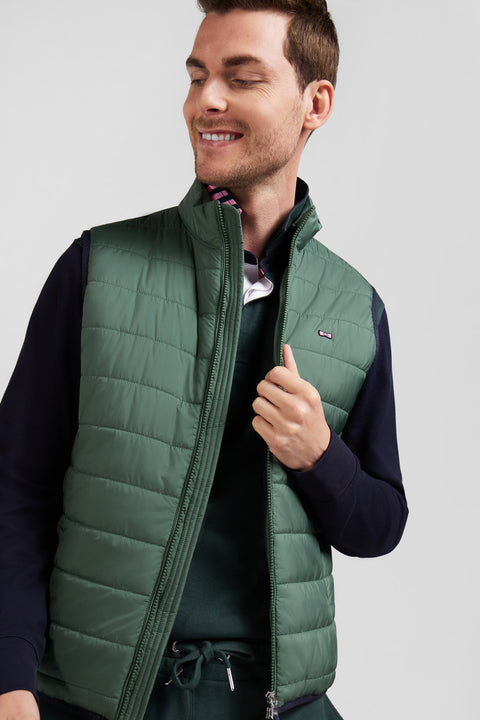 Green quilted sleeveless high collar down vest - Image 3
