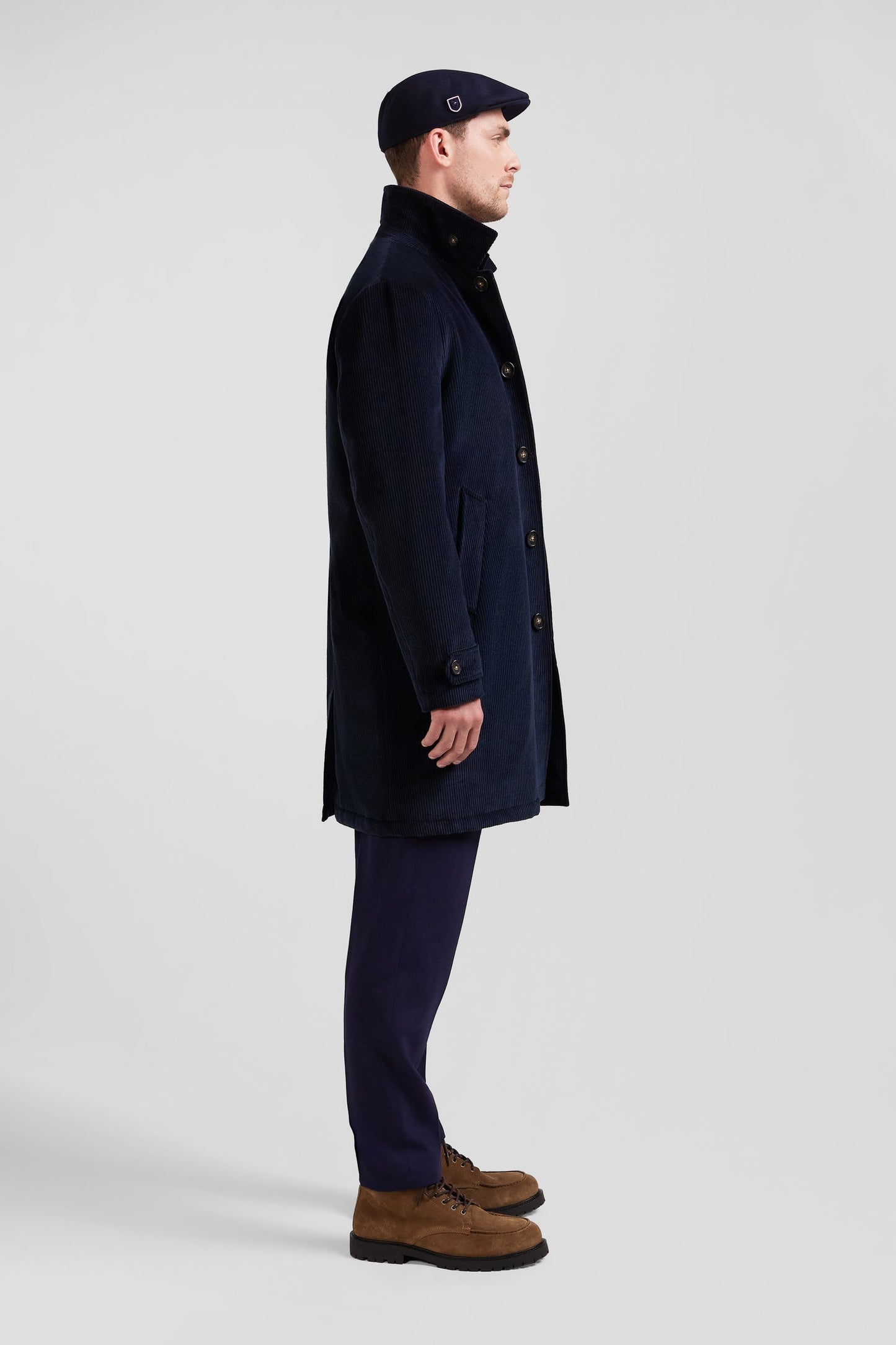 Manteau en coton mélangé à carreaux bleu marine - Image 6