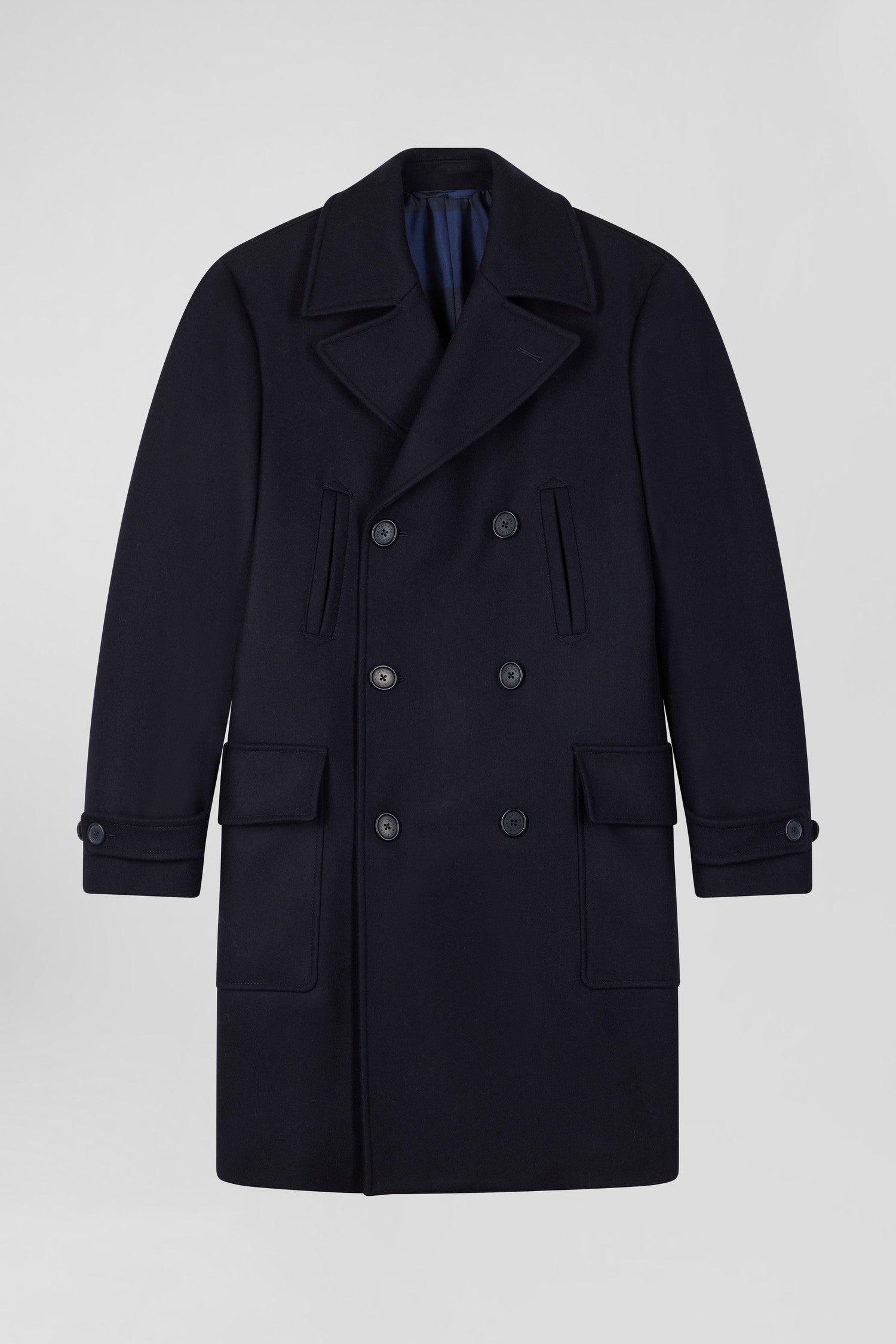 Manteau à double boutonnage en laine mélangée bleu marine