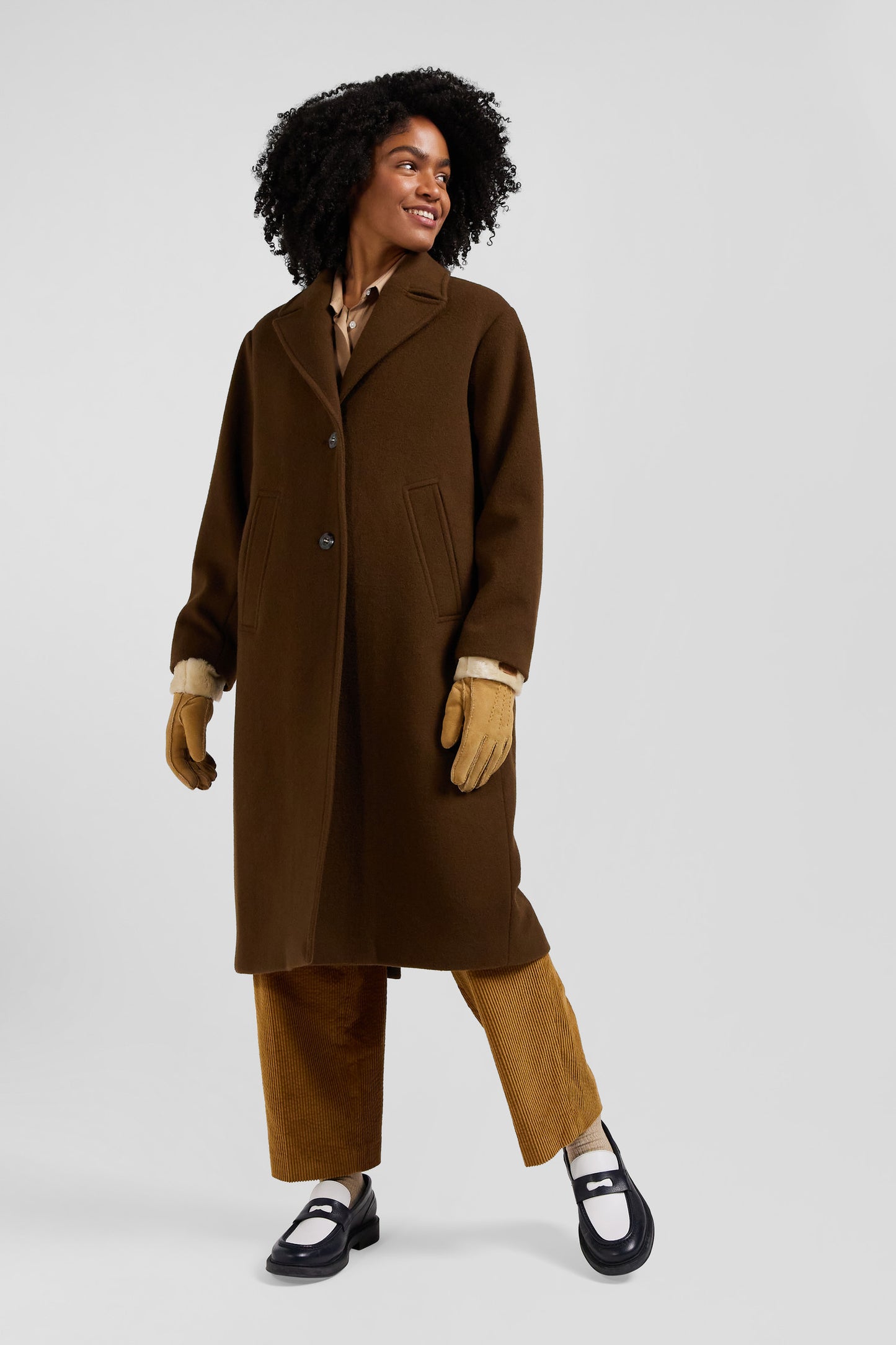 Oversize brown wool blend coat