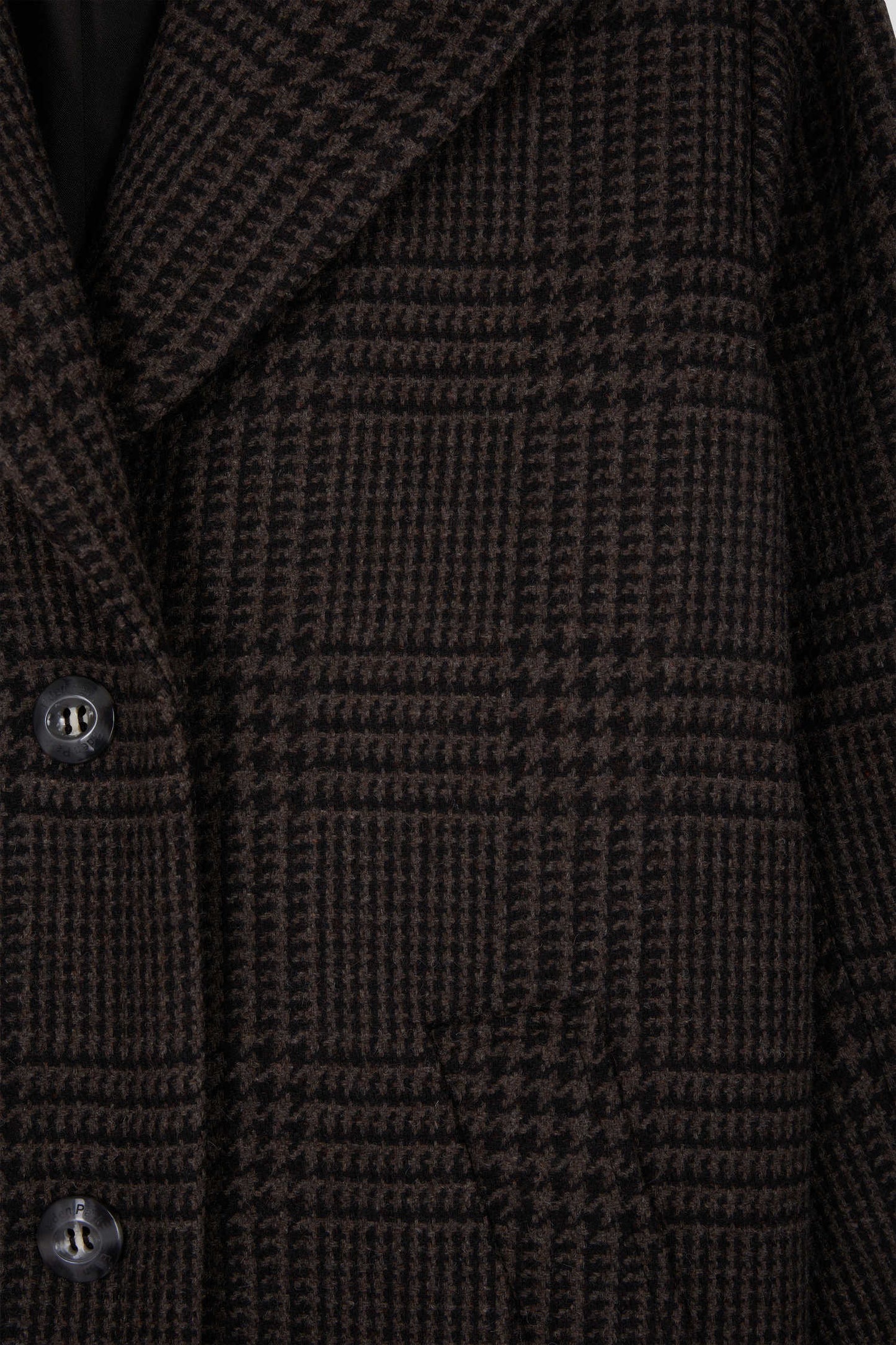 Regular brown checkered wool blend coat