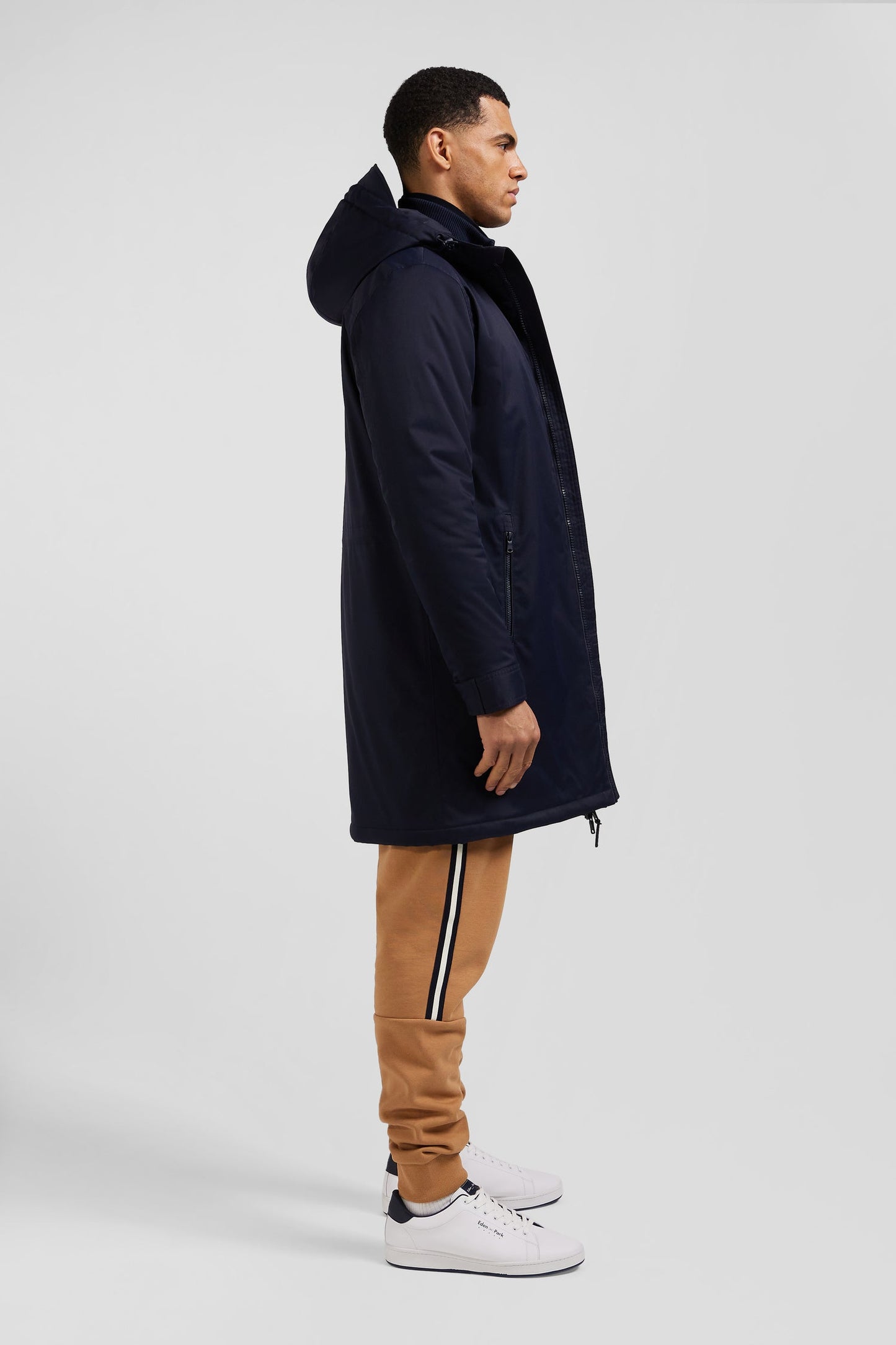 Parka longue à capuche en nylon bleu marine - Image 6