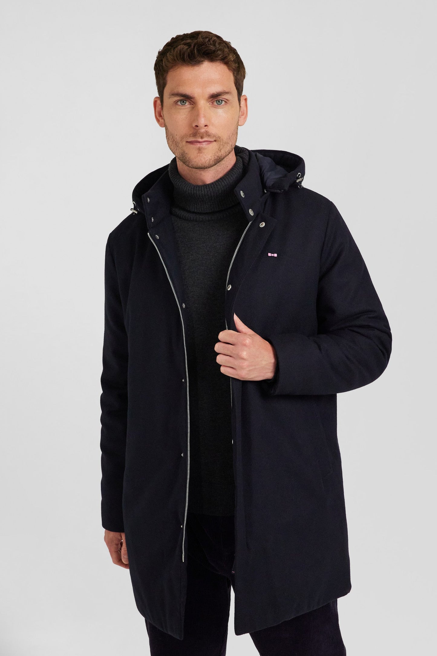 Parka courte en flanelle de laine bleu marine - Image 3