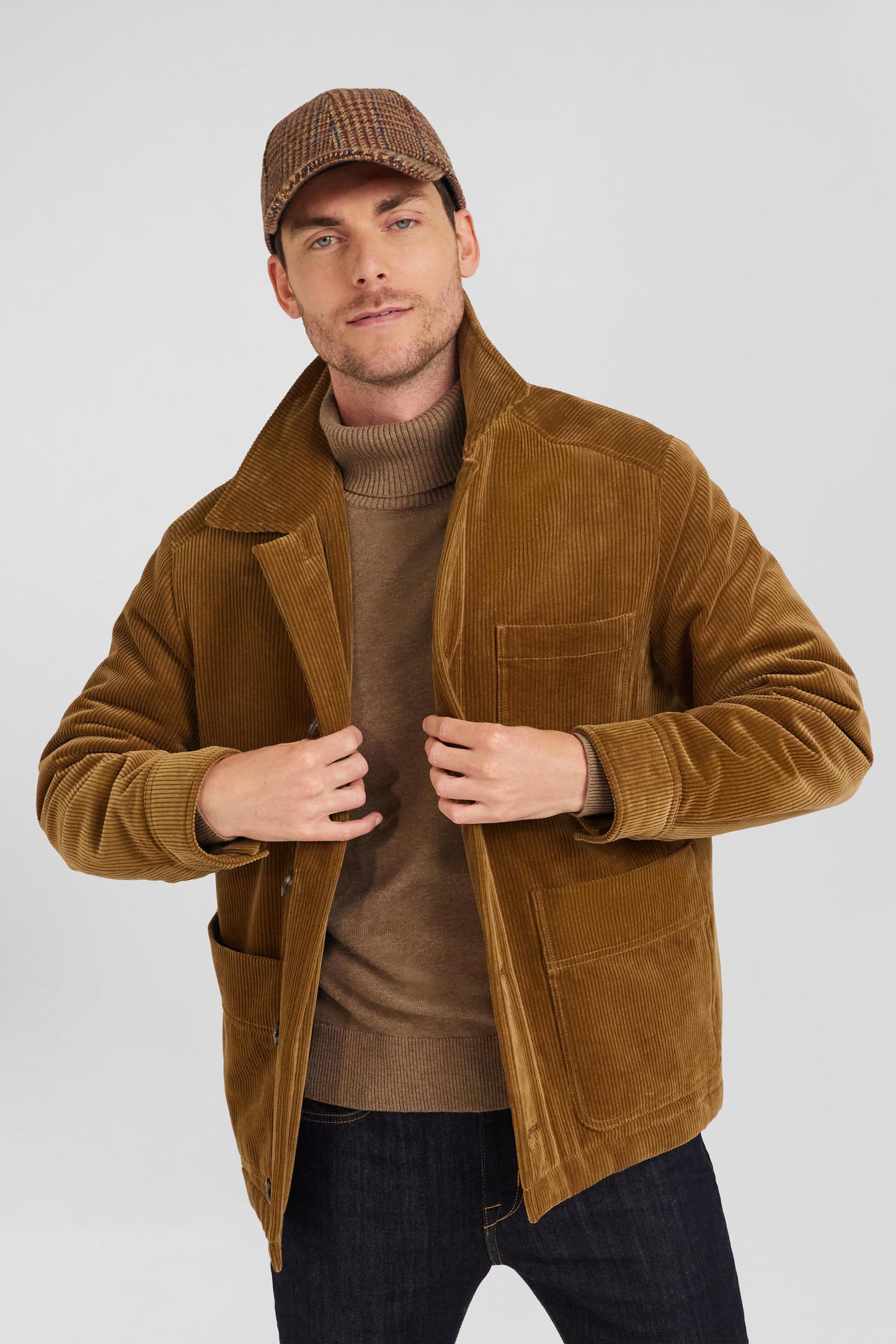 Hazelnut cotton blend check overshirt