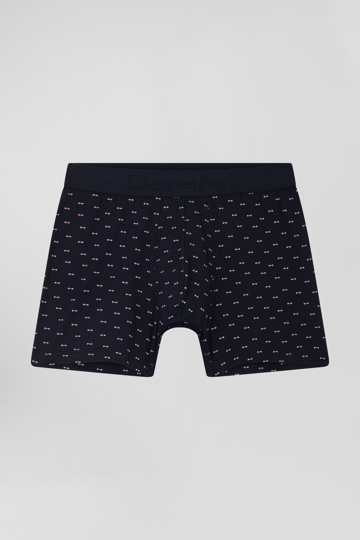 Boxer à micro motifs nœud papillon bleu marine et rose en coton stretch - Image 1