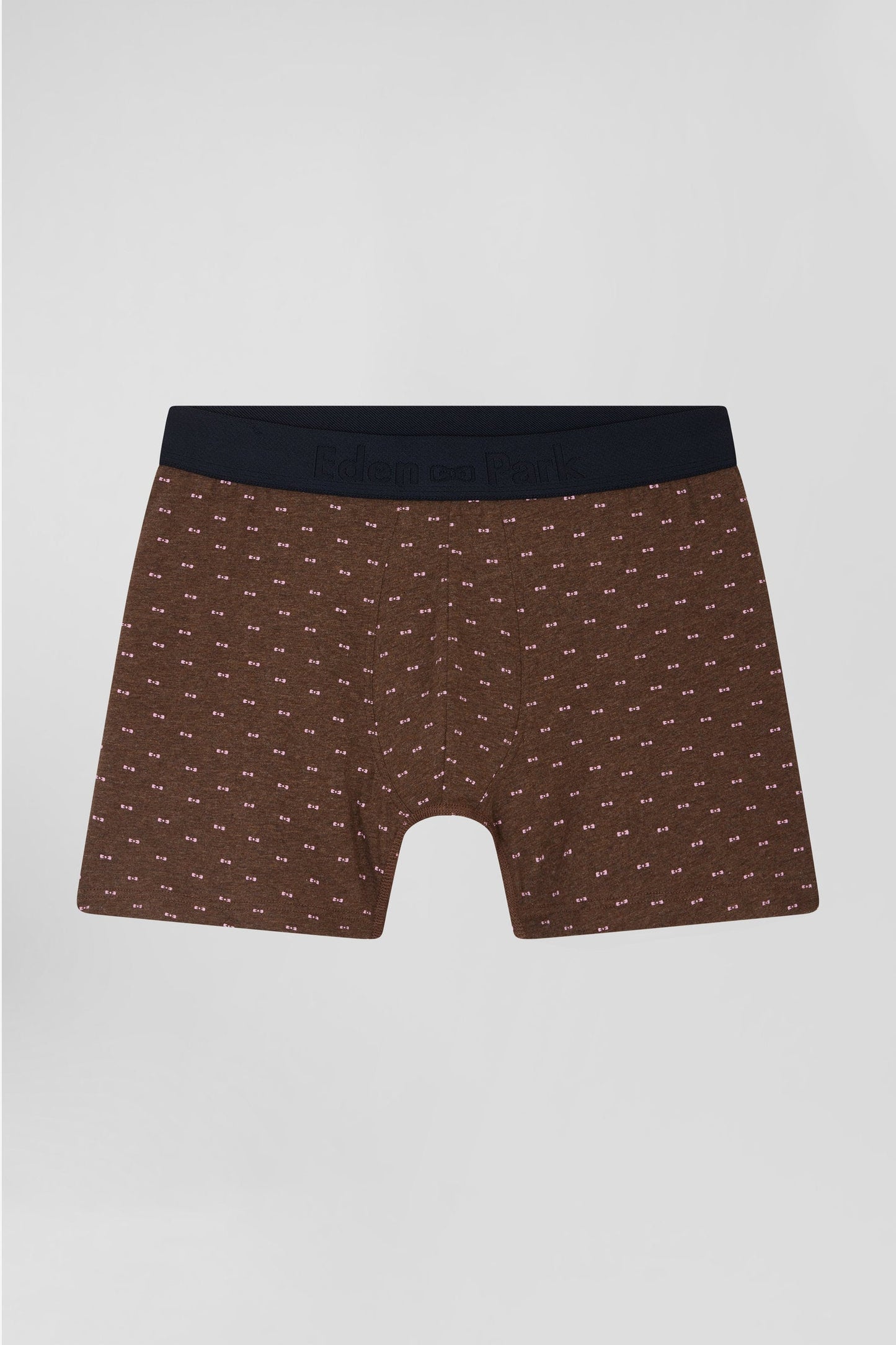 Boxer à micro motifs nœud papillon marron et rose en coton stretch - Image 1