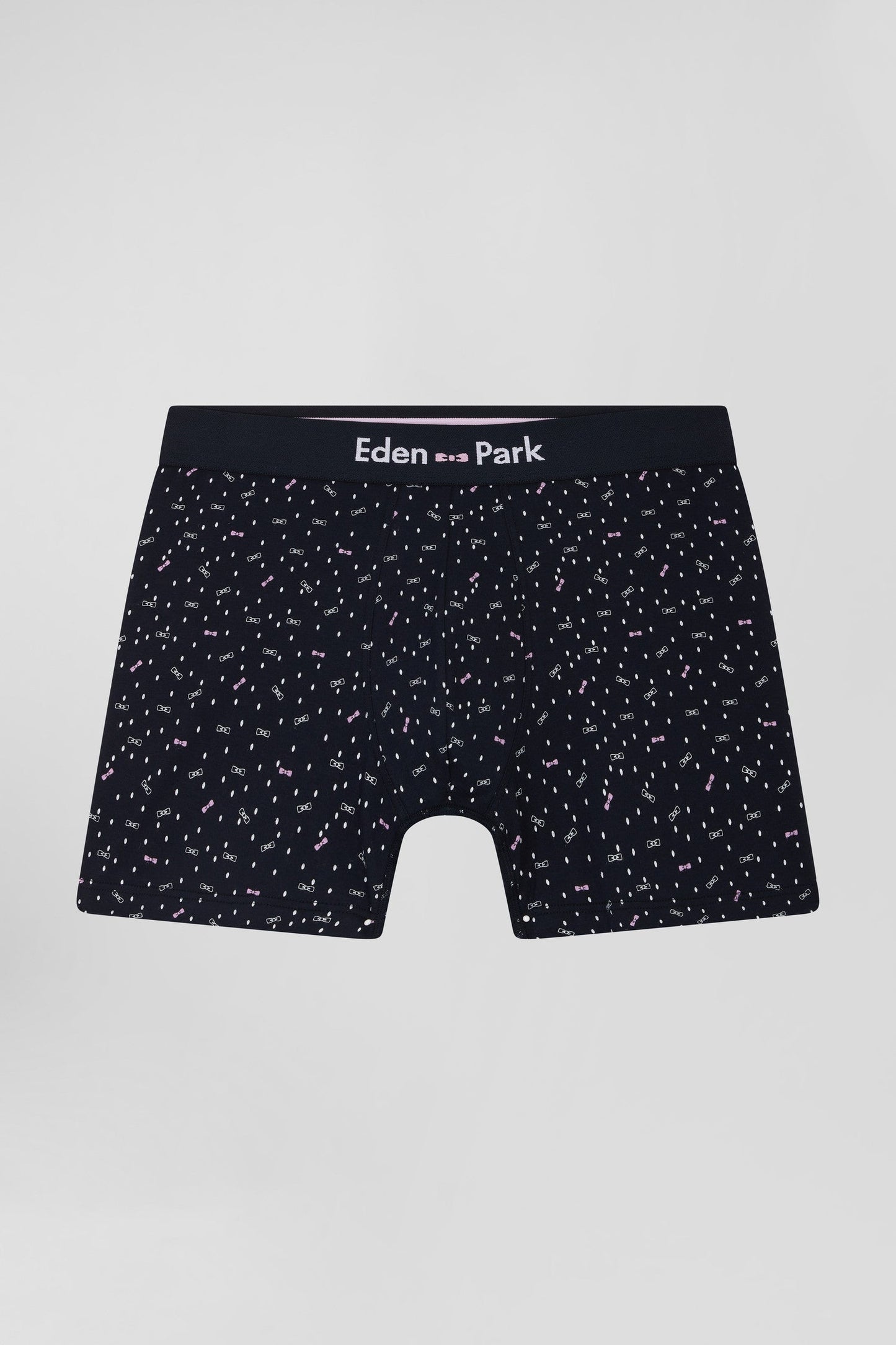 Boxer en coton stretch bleu marine micro-motifs nœuds papillon - Image 1