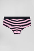 Navy blue and pink striped stretch cotton jersey shorty brief