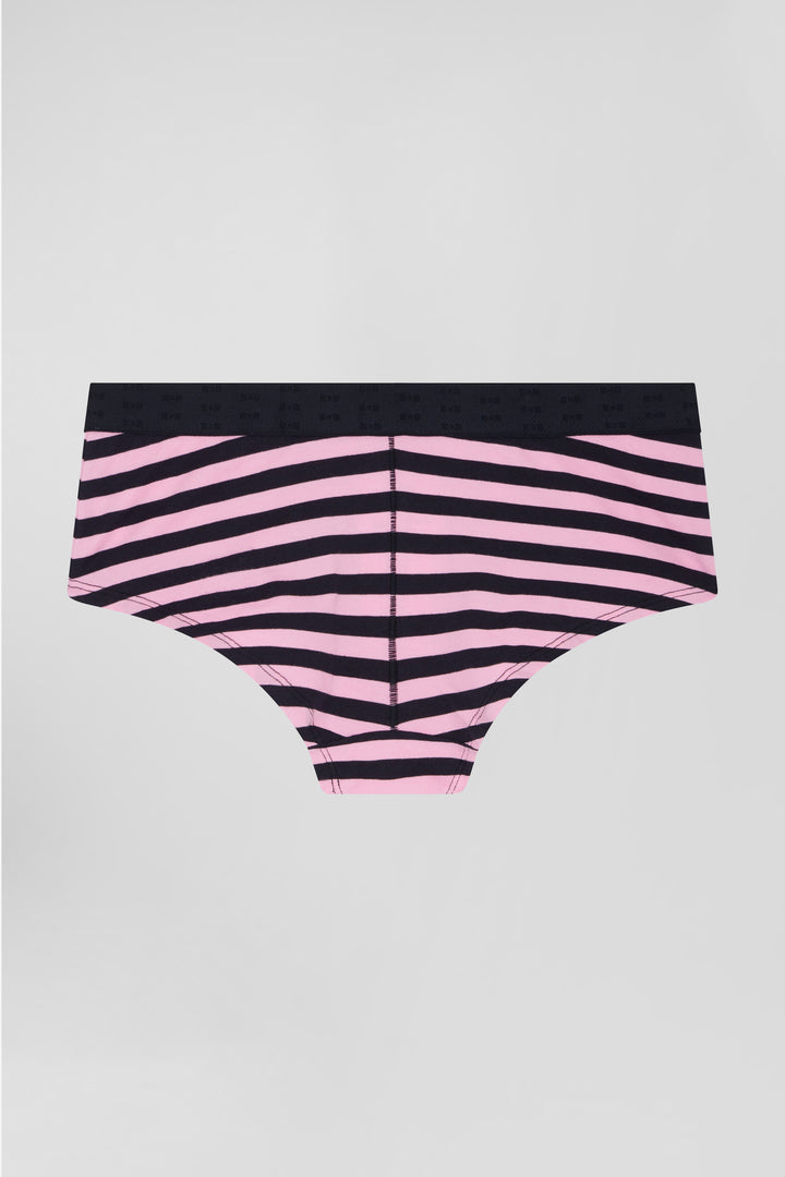 Navy blue and pink striped stretch cotton jersey shorty brief