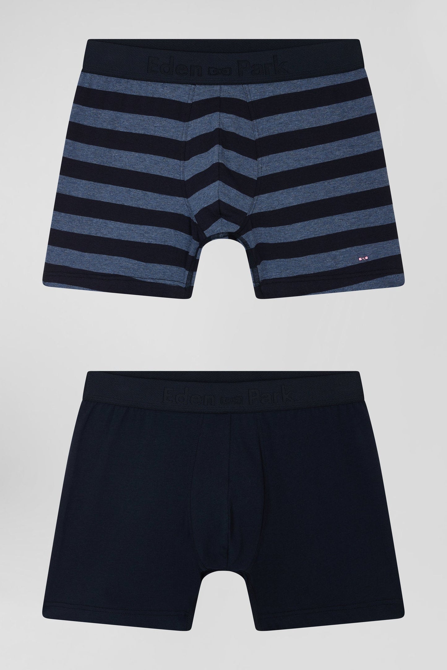 Lot de 2 boxers en coton stretch uni et cerclé bleu foncé - Image 1