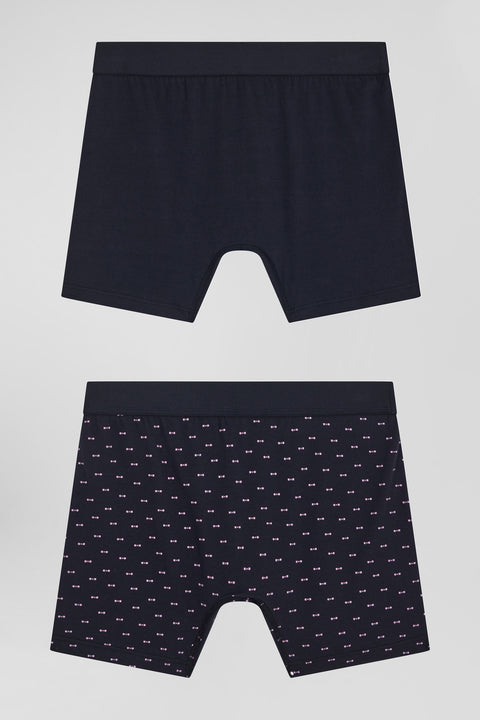 Set of 2 navy blue solid and micro pattern stretch cotton boxers - Image 2