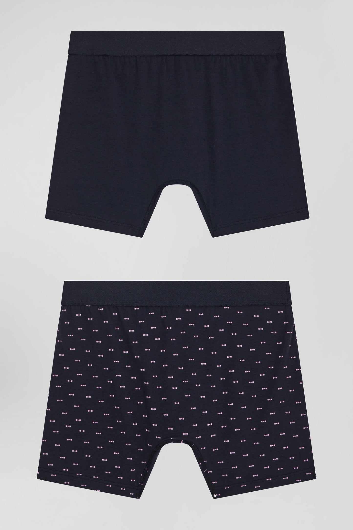 Lot de 2 boxers en coton stretch uni et micro-motifs bleu marine - Image 2