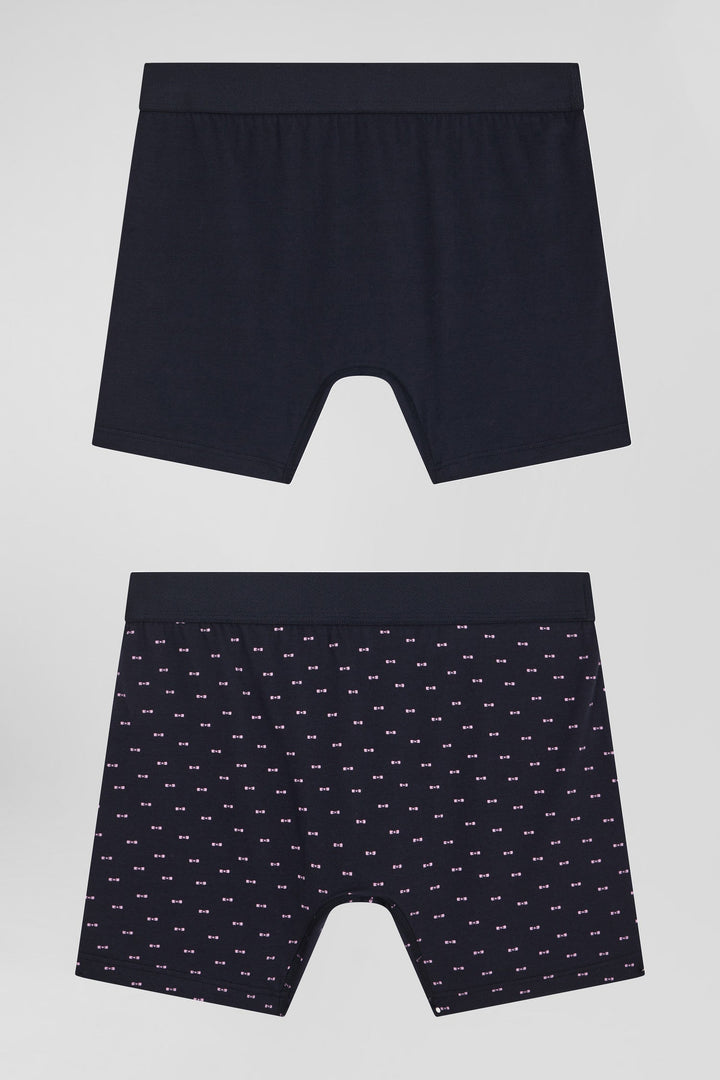 Lot de 2 boxers en coton stretch uni et micro-motifs bleu marine alt view