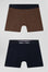 Lot de 2 boxers en coton stretch uni et micro-motifs marron