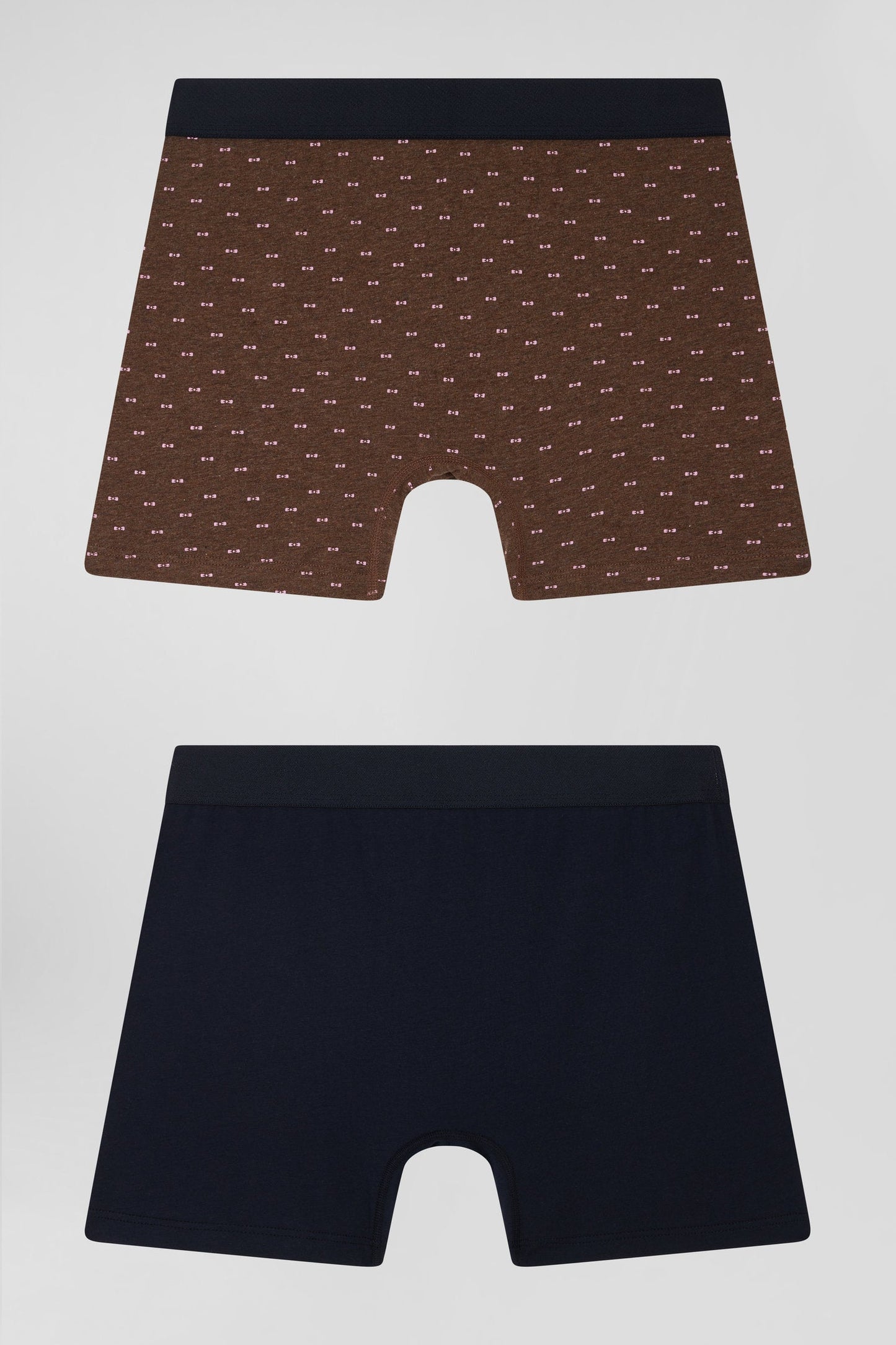 Lot de 2 boxers en coton stretch uni et micro-motifs marron - Image 2