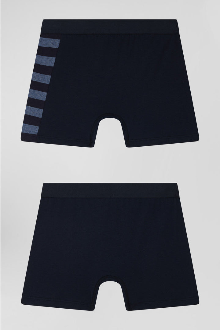 Lot de 2 boxers bleu marine détails cerclés bleus en coton stretch alt view