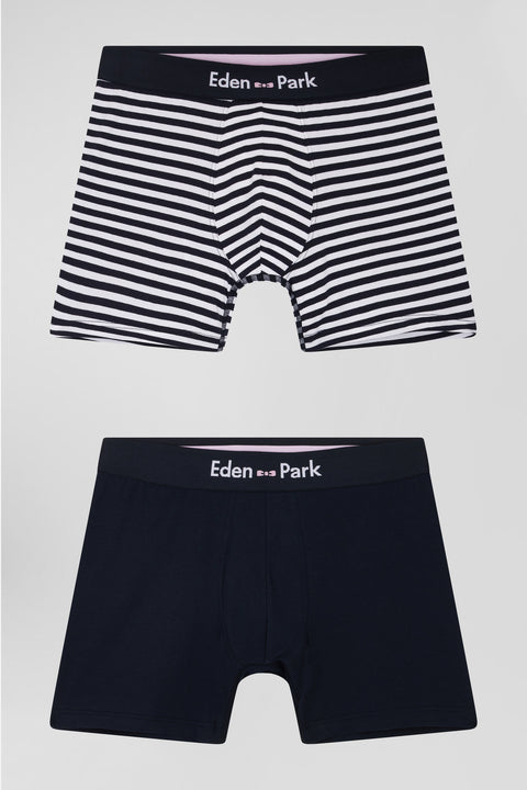 Set of 2 white and striped stretch cotton boxers - Image 1