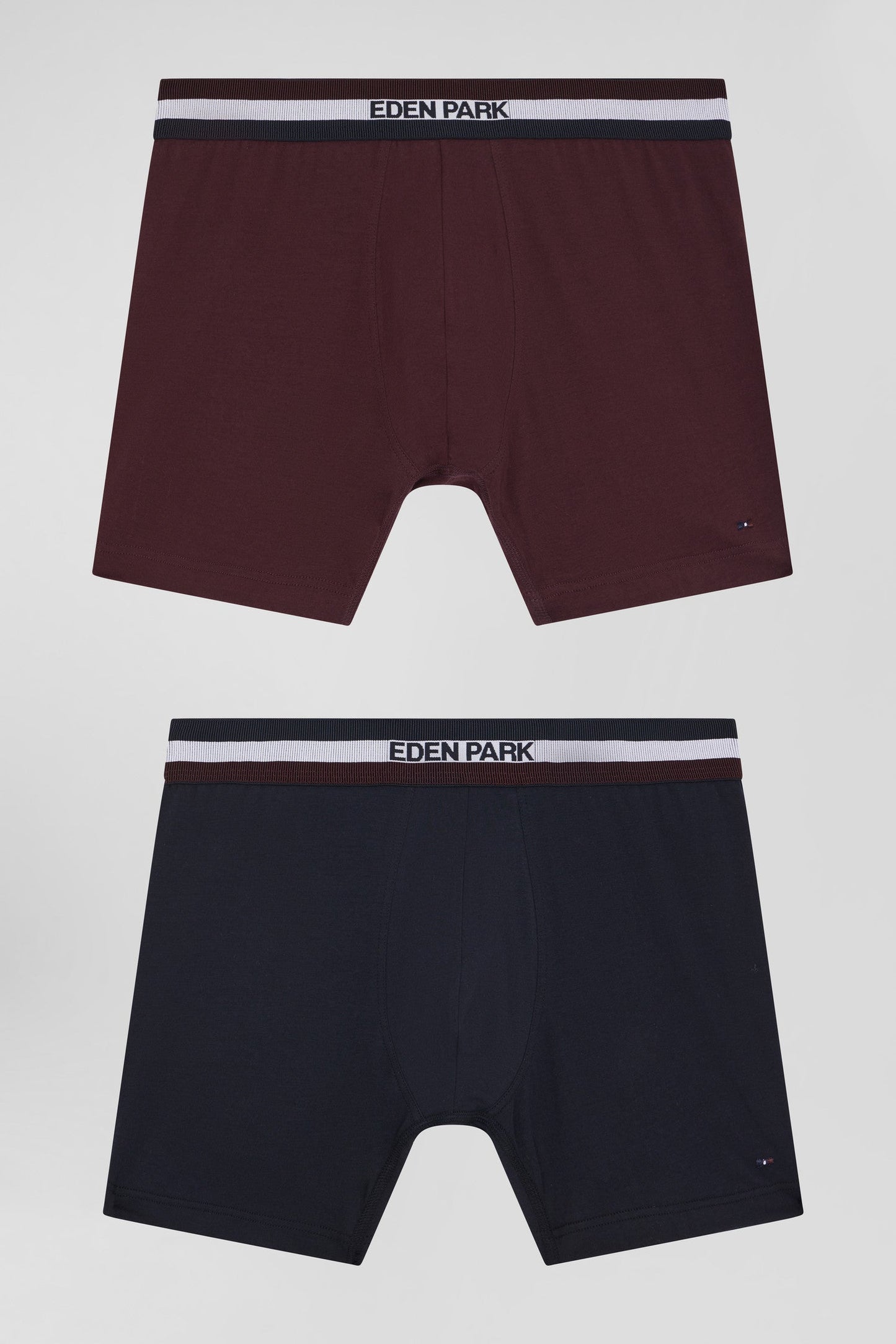 Lot de 2 boxers en coton stretch élastique tricolore bordeaux - Image 1