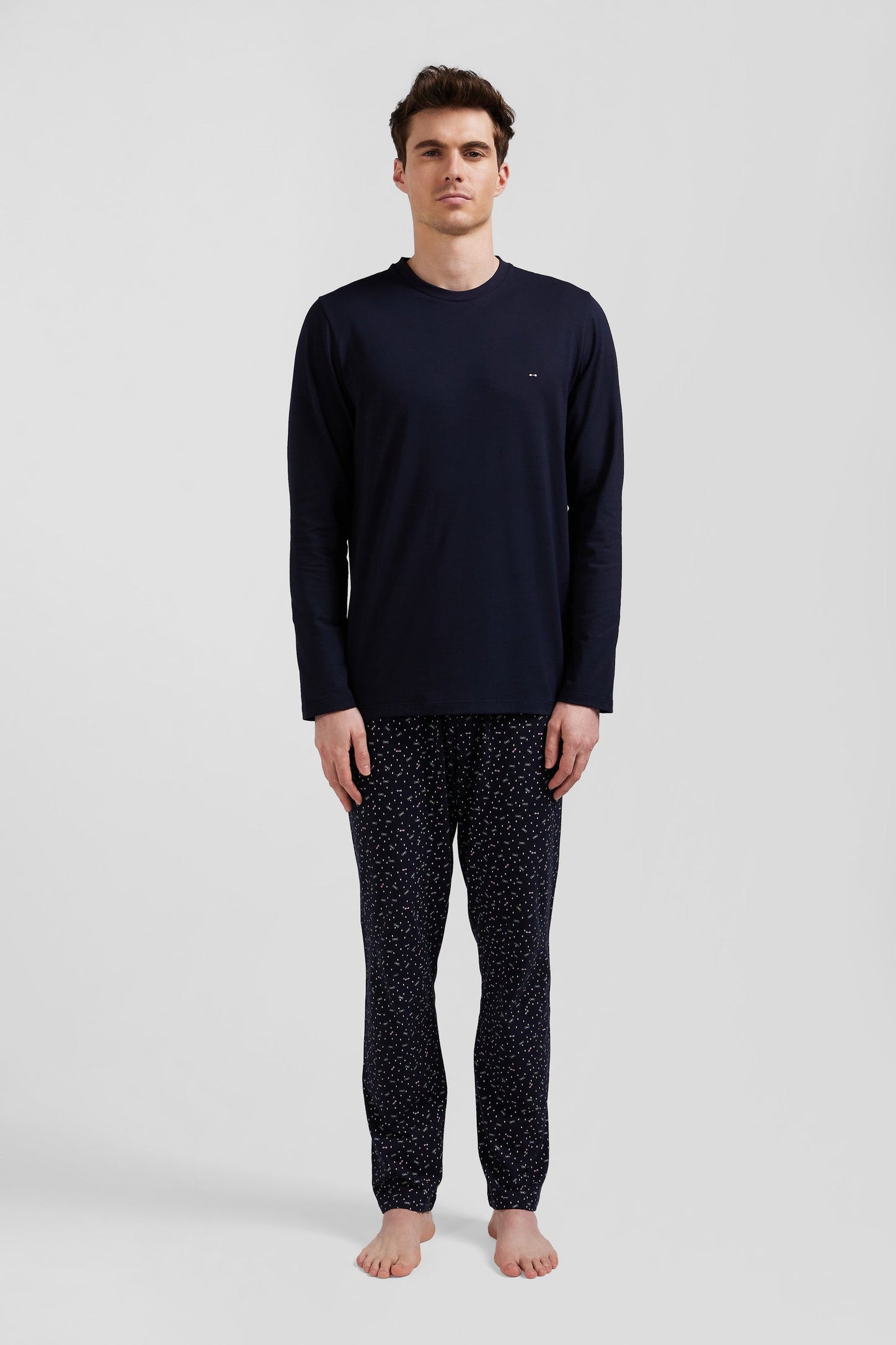 Pyjama long en coton bleu marine - Image 1