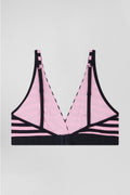 Navy blue and pink striped stretch cotton jersey bra