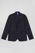 Veste blazer en laine bleu marine et doublure cerclée coupe Modern