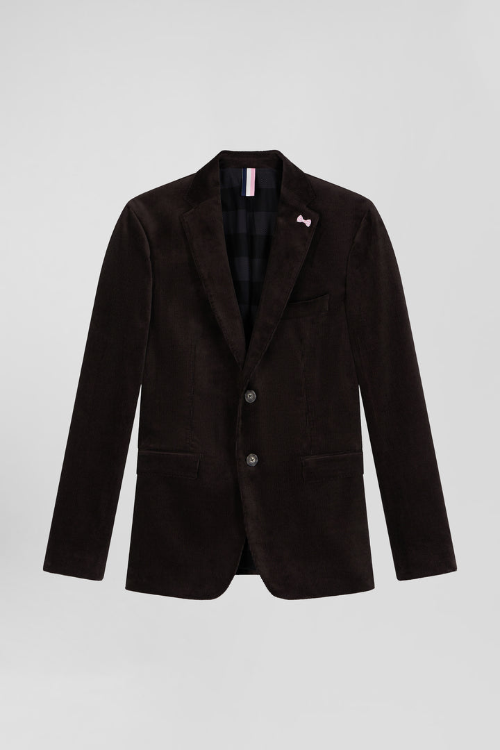 Veste en velours coton stretch marron coupe Modern