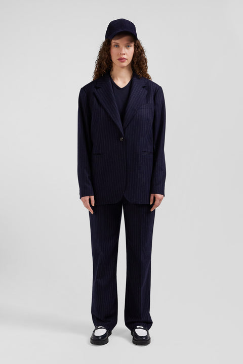 Navy blue striped wool blazer Oversized fit - Image 1