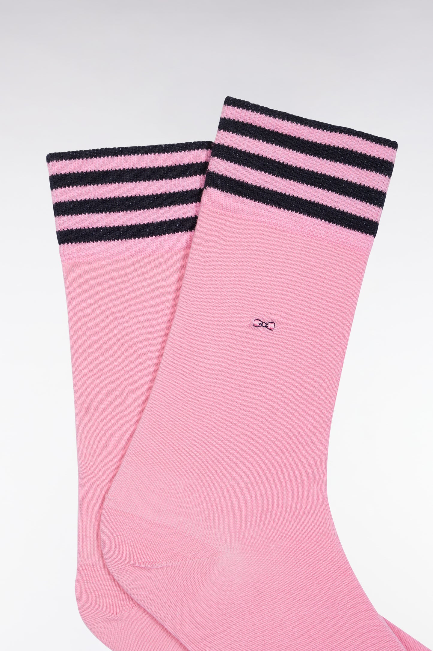 Pink stretch cotton blend socks with striped trim