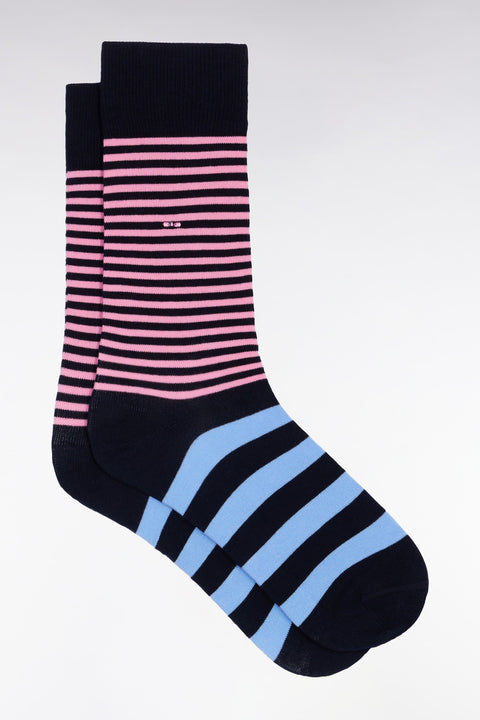 Blue and pink two-tone cotton blend striped socks - Image 1