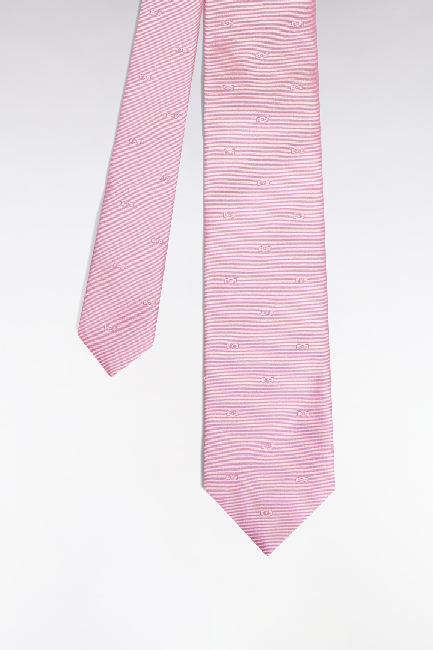 Pink silk tie with micropatterned bow tie