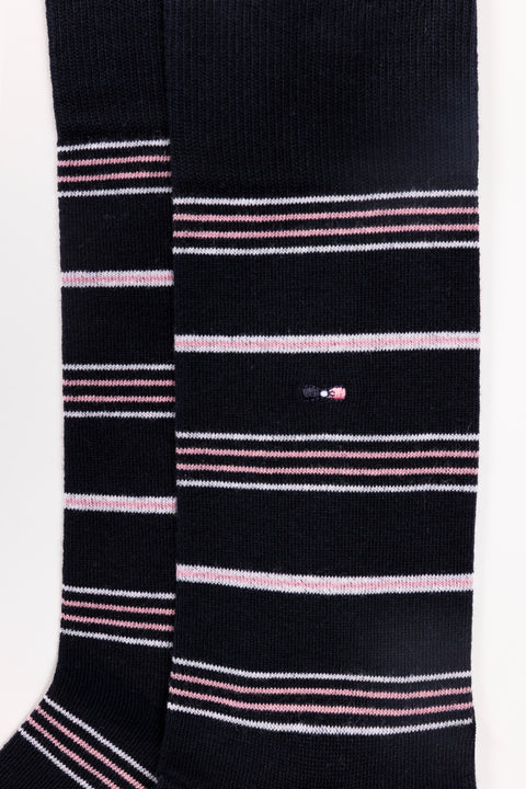 Set of two pairs of plain and striped navy stretch cotton blend socks - A SHOOTER - Image 2