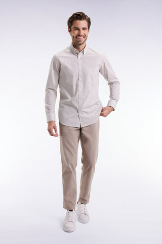 Pleatless chino pants in light beige stretch cotton