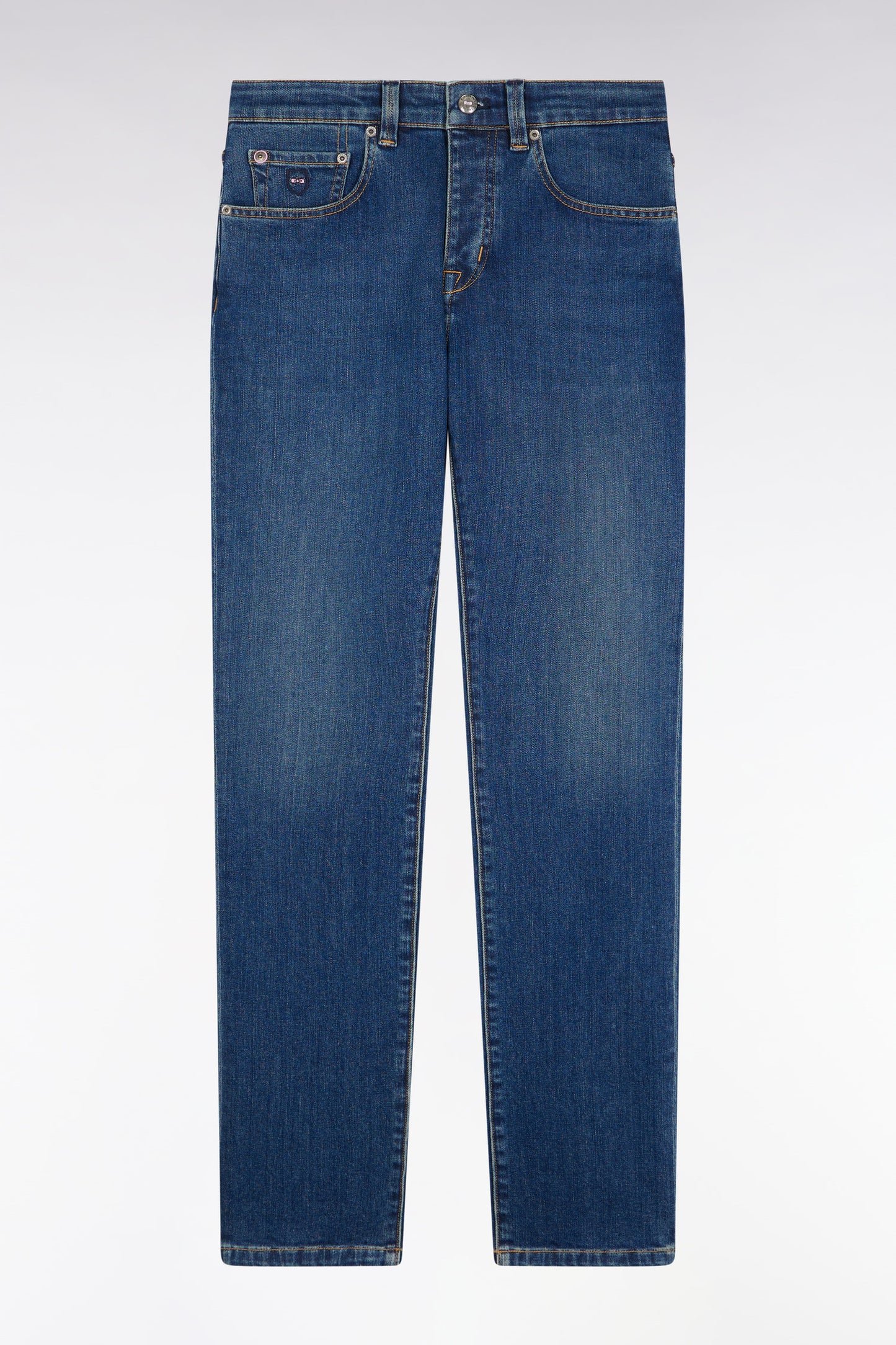 5-pocket stretch denim jeans in blue Pima cotton with slim fit