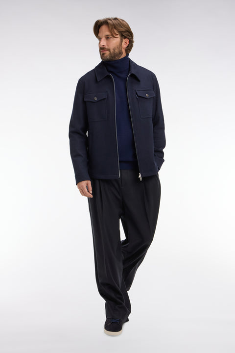 Pantalon large à pinces avec laine et cachemire bleu marine - Image 1