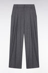 Grey wool flannel wide-leg suit pants
