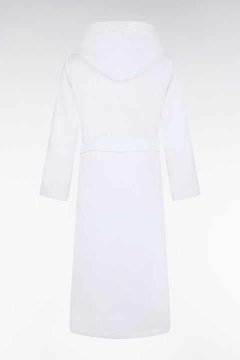 White cotton terry blend hooded bathrobe - Image 2