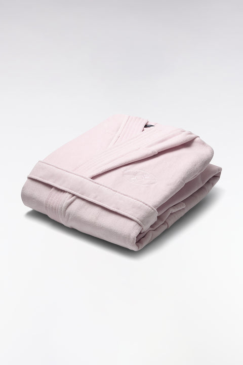 Hooded bathrobe in pink cotton terry blend - Image 1