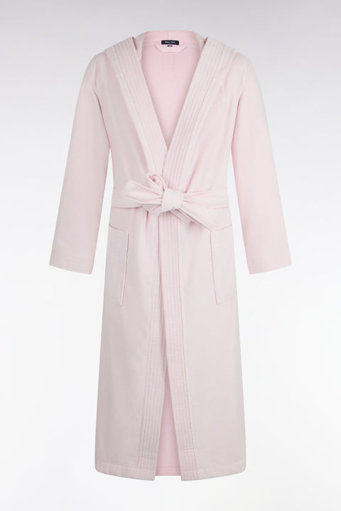 Hooded bathrobe in pink cotton terry blend - Image 1