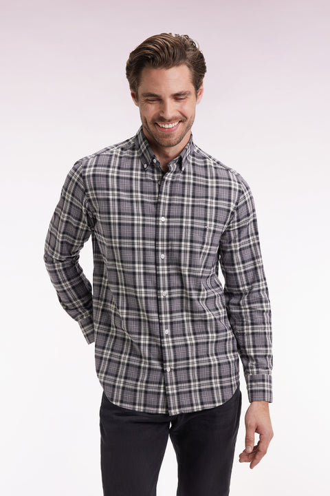 Grey cotton straight-cut check shirt - Image 1