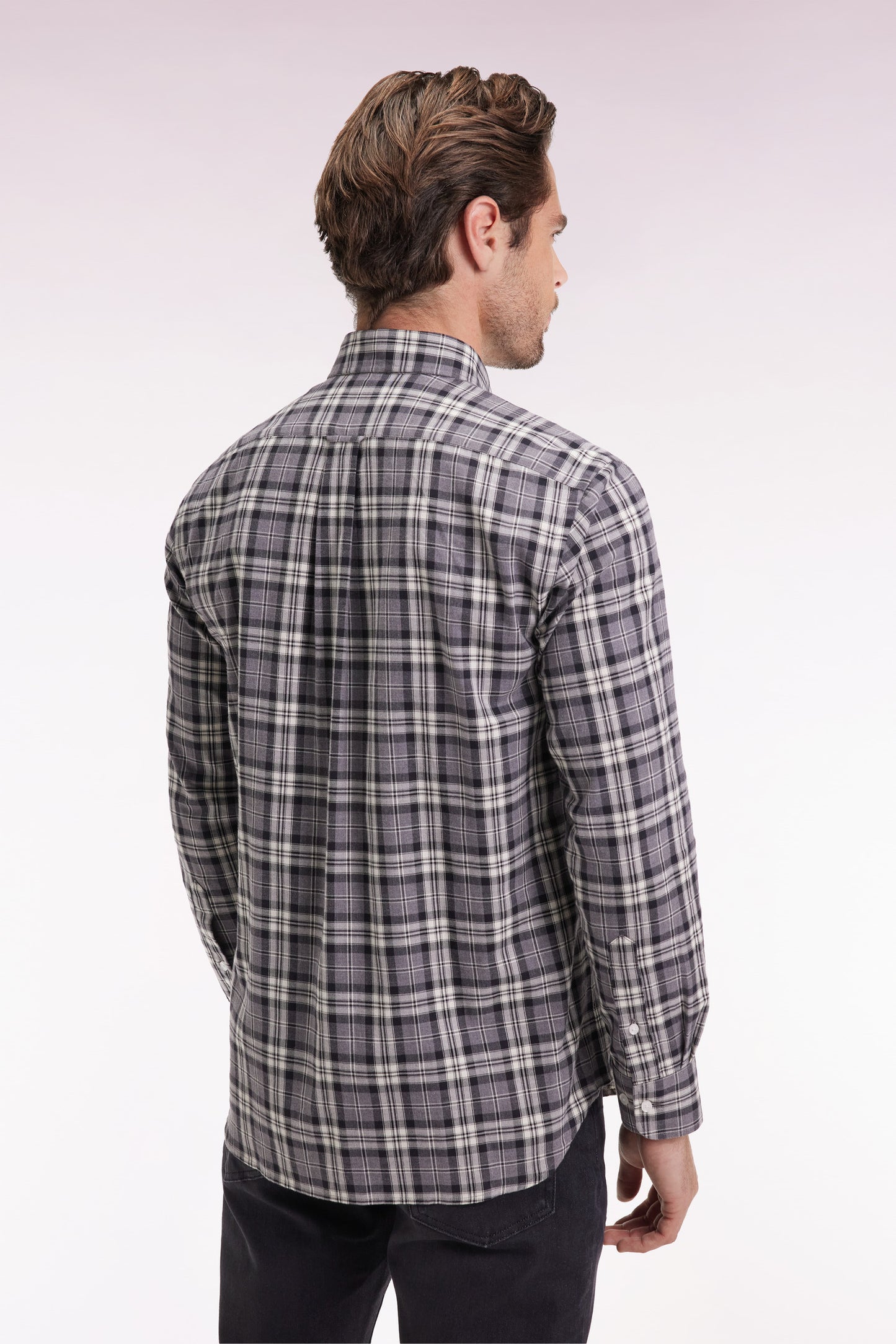 Grey cotton straight-cut check shirt
