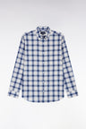 Chemise à carreaux en coton ciel coupe droite