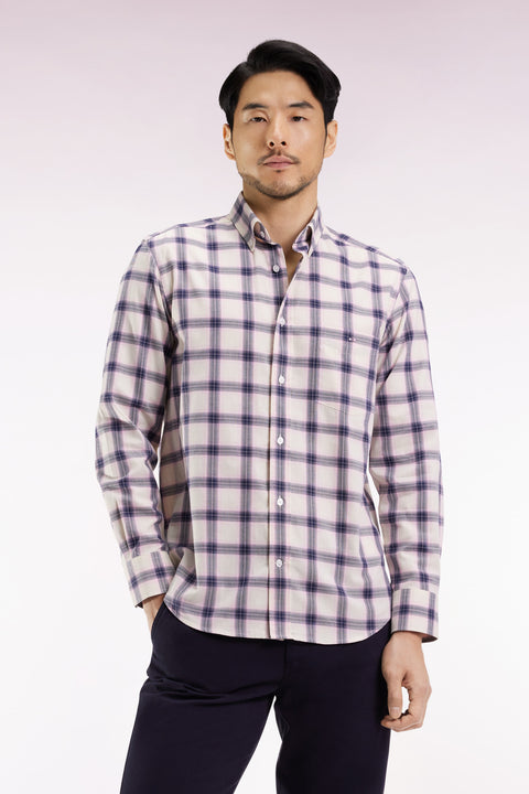 Chemise à carreaux en coton rose coupe droite - Image 1