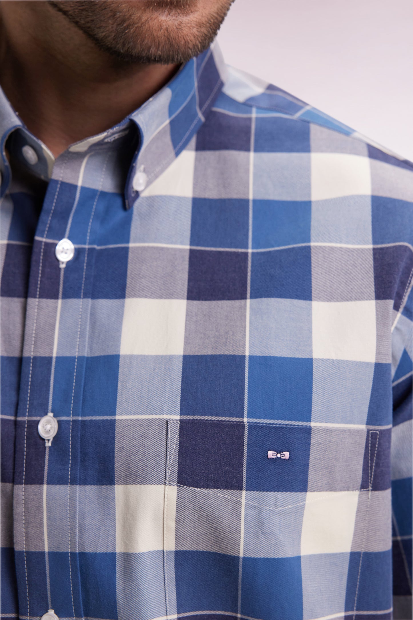 Blue cotton straight-cut check shirt