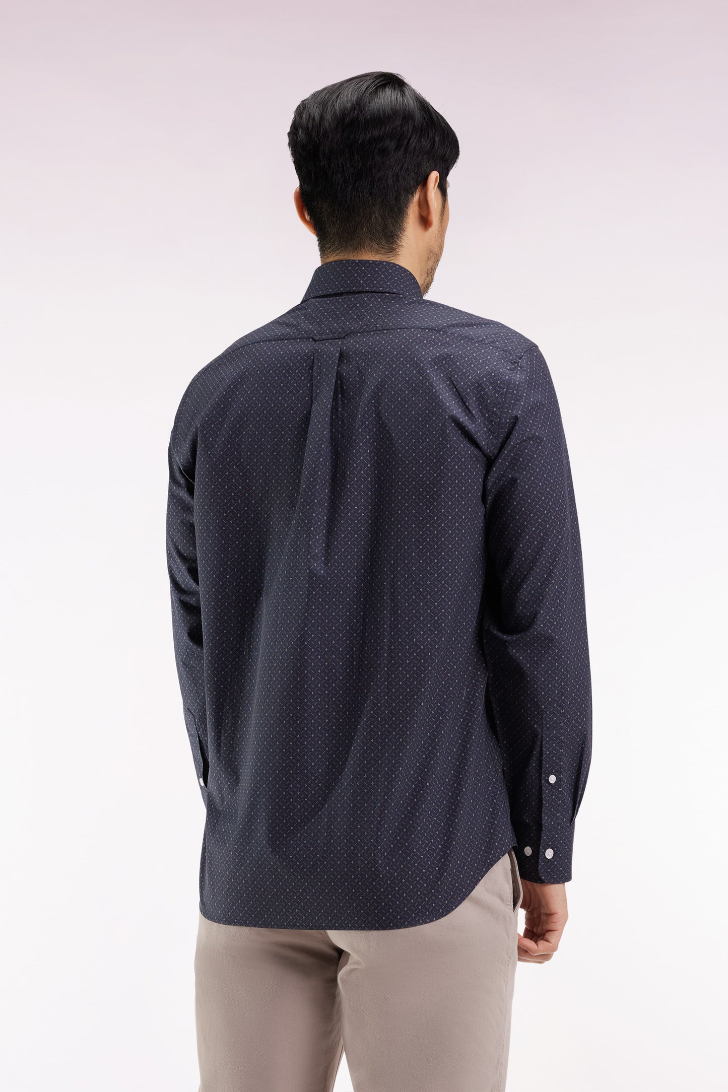 Brown cotton shirt with micro-patterns, straight cut