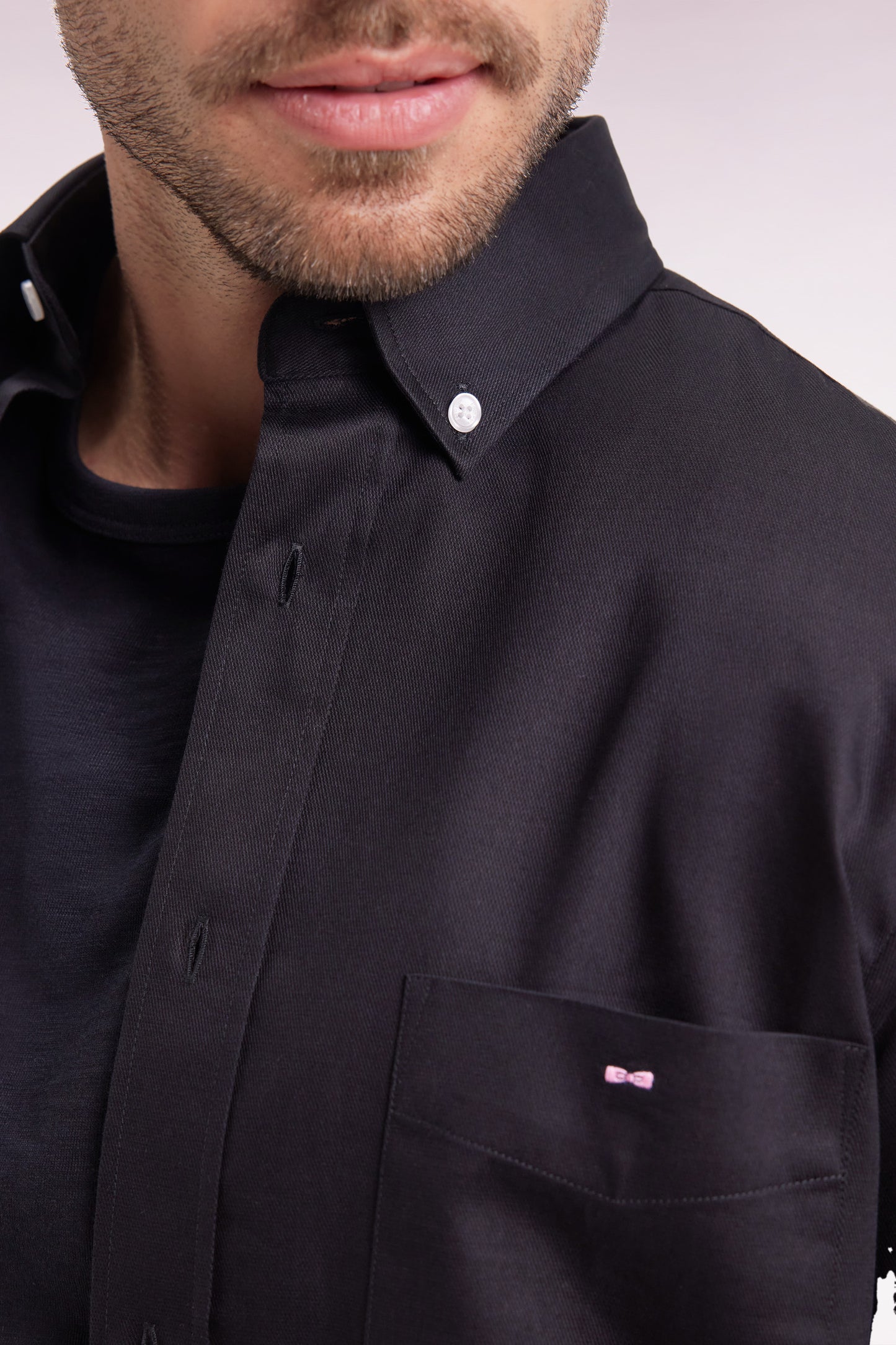 Black piqué cotton straight-cut shirt
