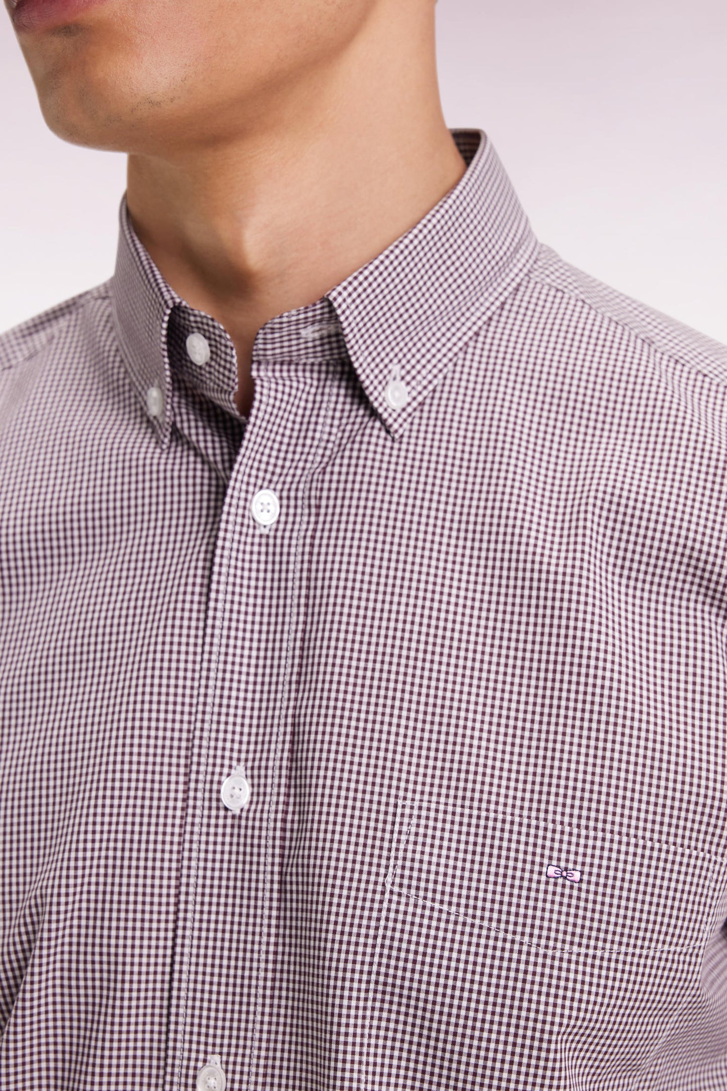 Chemise vichy en popeline de coton bordeaux coupe droite