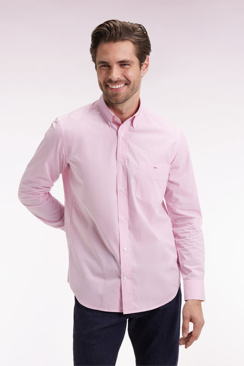 Chemise vichy en popeline de coton rose coupe droite - Image 1