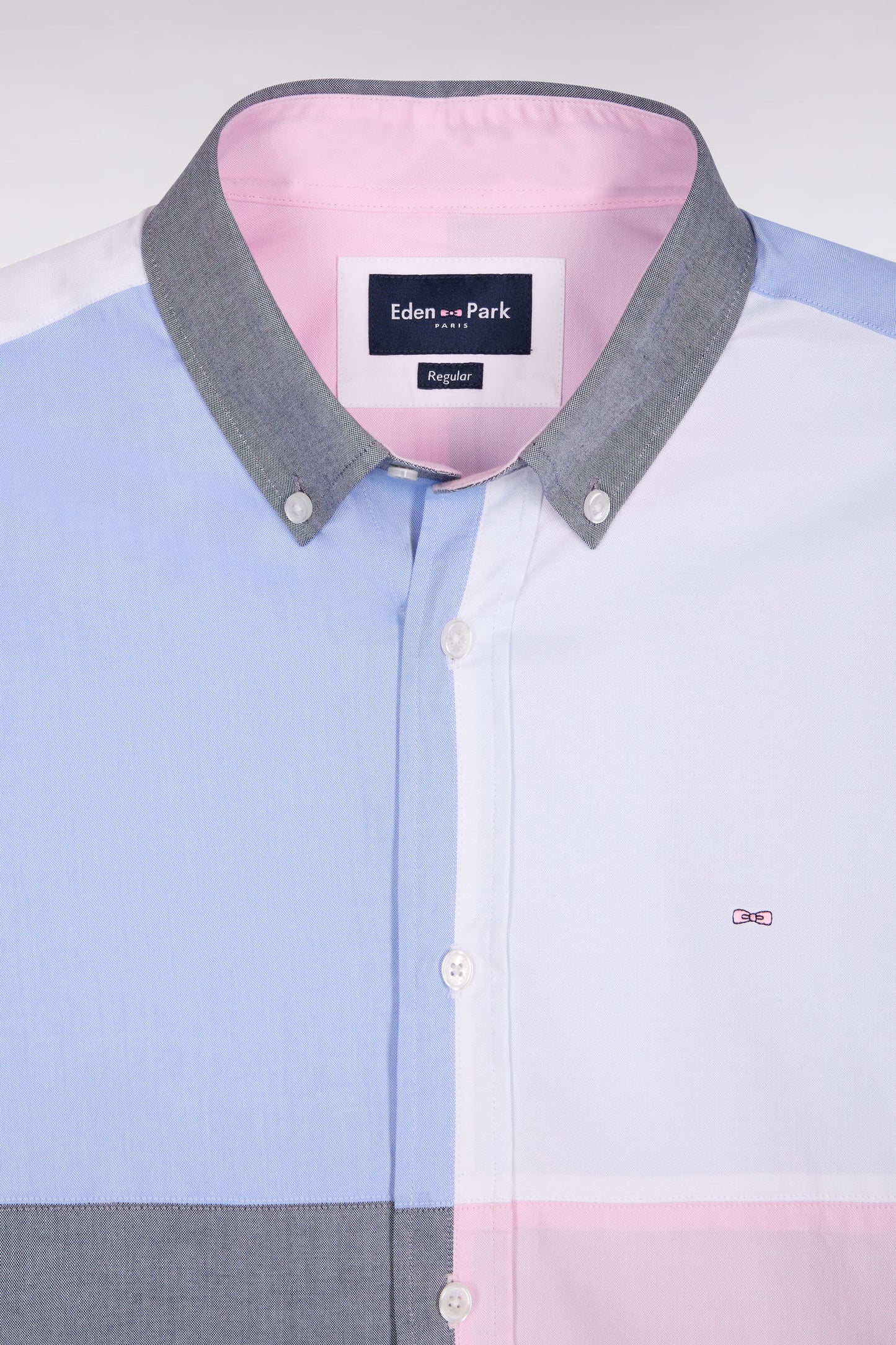 Cotton shirt with four-color pattern, straight cut