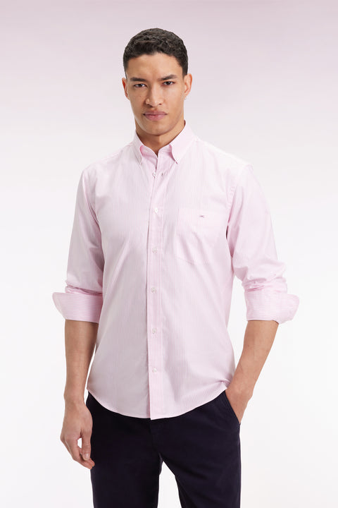 Chemise rayée en coton rose coupe droite - Image 1